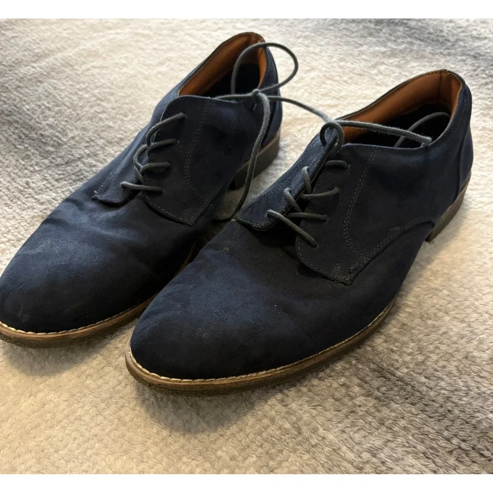 H&M Mens Navy Blue Faux Suede Derby Lace Up Dress Shoes Size 44‎ US 10.5 11
